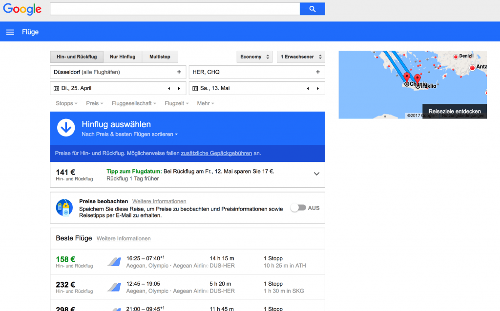Screenshot Google Flights