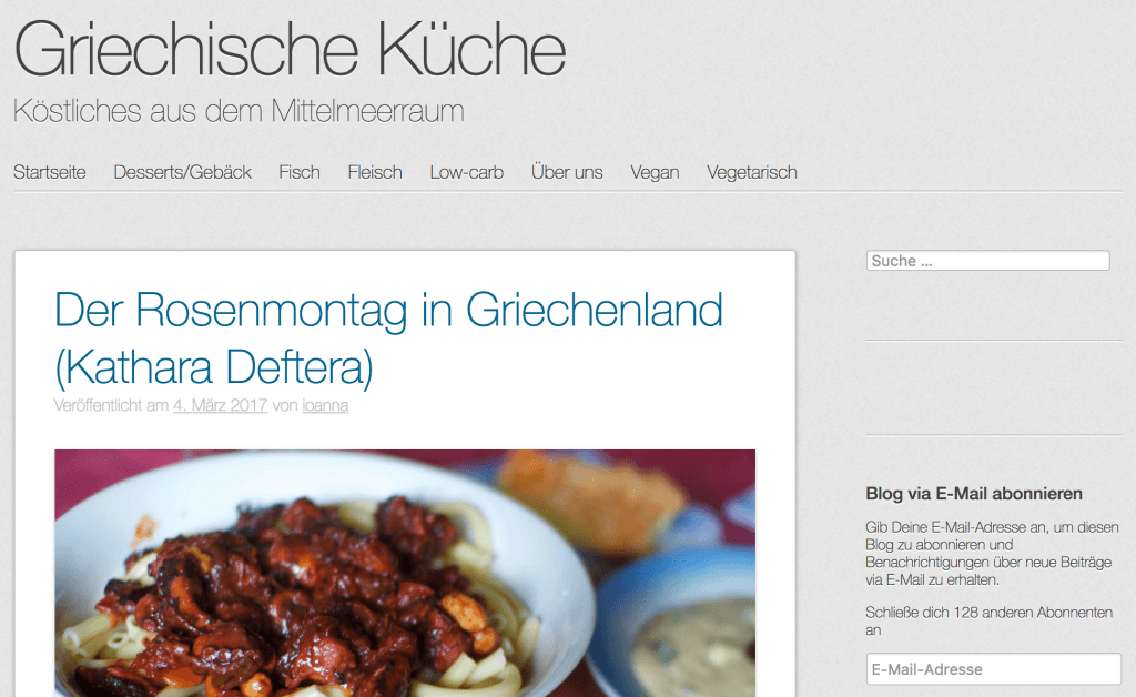 Screenshot Blog "Griechische Küche"